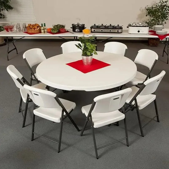 150cm 5ft 60 Inch White Plastic Folding Round Table Foldable Dining Table Portable Banquet Wedding Event Party Table For Indoor