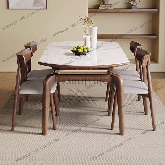 Modern simple small apartment rock slab telescopic folding rectangular new Chinese dining table