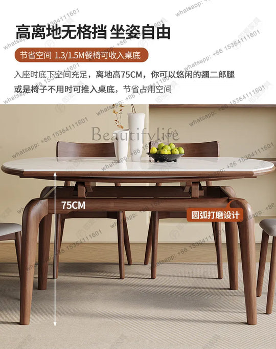 Modern simple small apartment rock slab telescopic folding rectangular new Chinese dining table