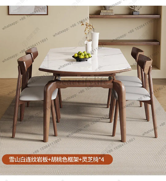Modern simple small apartment rock slab telescopic folding rectangular new Chinese dining table