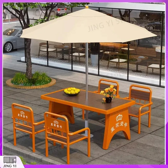 2025 New Outdoor Garden Furniture Set Plastic Wood Table and Chair Waterproof UV Resistant Portable Folding Patio Dining Set