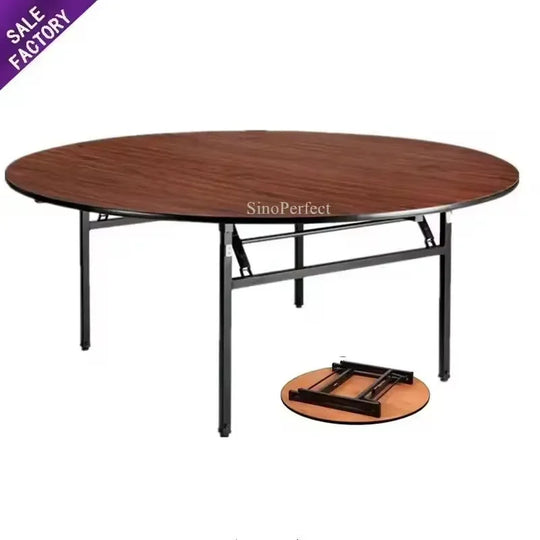 White Round Folding Banquet Table Wooden Foldable Wedding Event Dining Hotel Furniture Low Price