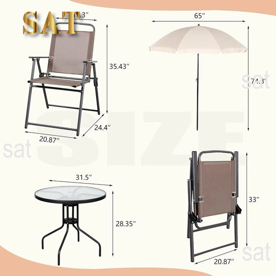 o*-6 Pieces Folding Patio Dining Set, All Weather Small Metal Outdoor Table and Chairs Set, Patio Furniture Set, Customized