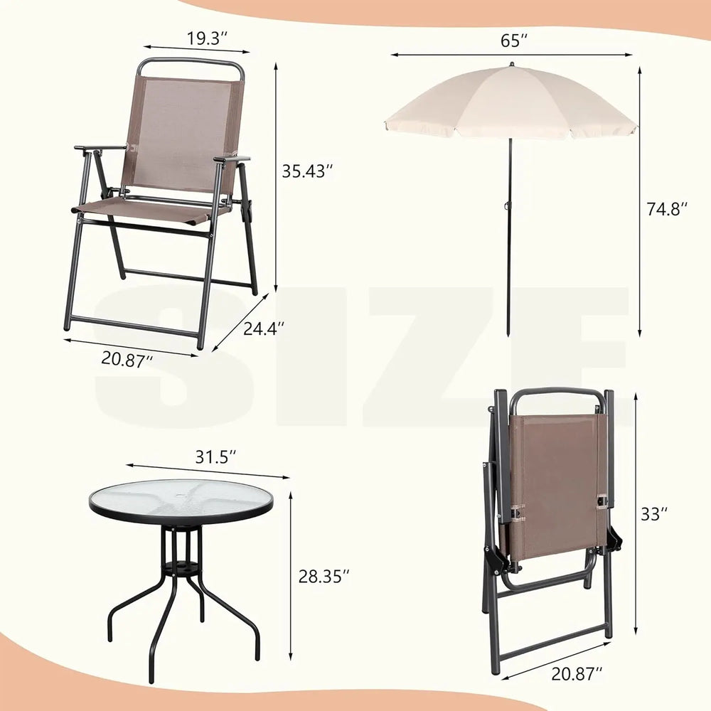 o*-6 Pieces Folding Patio Dining Set, All Weather Small Metal Outdoor Table and Chairs Set, Patio Furniture Set, Customized