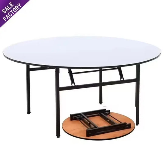 White Round Folding Banquet Table Wooden Foldable Wedding Event Dining Hotel Furniture Low Price