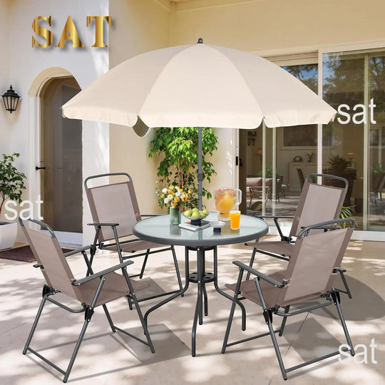 o*-6 Pieces Folding Patio Dining Set, All Weather Small Metal Outdoor Table and Chairs Set, Patio Furniture Set, Customized