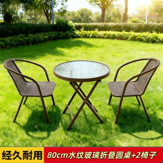 3 Piece Outdoor Folding Table and Chair Set with Umbrella Hole Portable Patio Bistro Furniture for Garden Courtyard