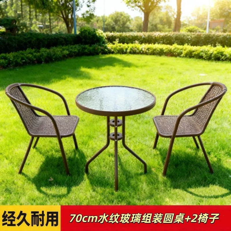 3 Piece Outdoor Folding Table and Chair Set with Umbrella Hole Portable Patio Bistro Furniture for Garden Courtyard