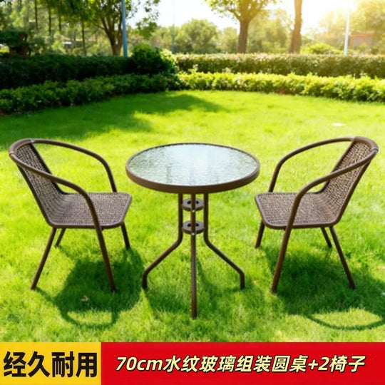 3 Piece Outdoor Folding Table and Chair Set with Umbrella Hole Portable Patio Bistro Furniture for Garden Courtyard