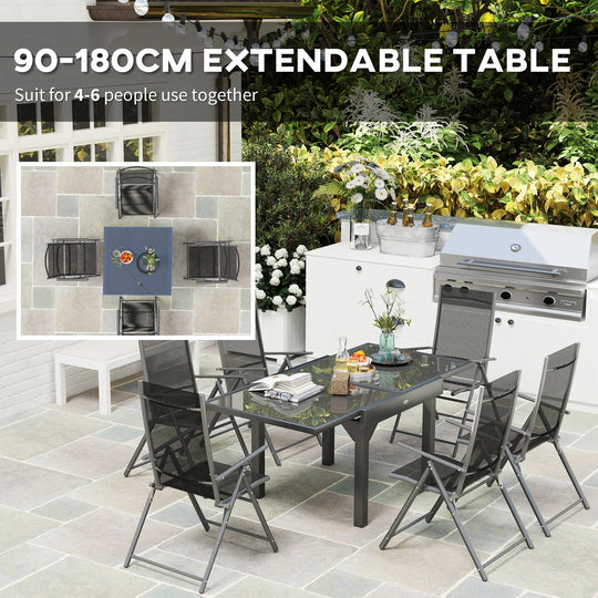 7 Piece Outdoor Dining Set Extendable Table 6 Folding Chairs Patio Balcony Deck Grey Garden Furniture Outdoor Equipment