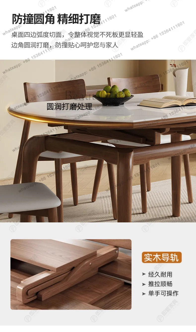 Modern simple small apartment rock slab telescopic folding rectangular new Chinese dining table