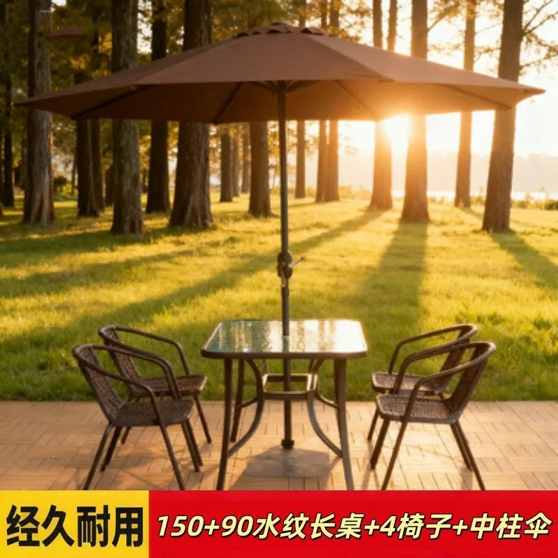 3 Piece Outdoor Folding Table and Chair Set with Umbrella Hole Portable Patio Bistro Furniture for Garden Courtyard