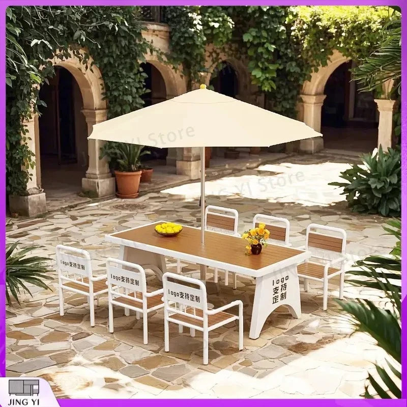 2025 New Outdoor Garden Furniture Set Plastic Wood Table and Chair Waterproof UV Resistant Portable Folding Patio Dining Set