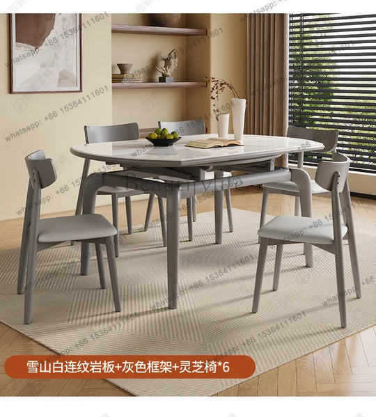 Modern simple small apartment rock slab telescopic folding rectangular new Chinese dining table