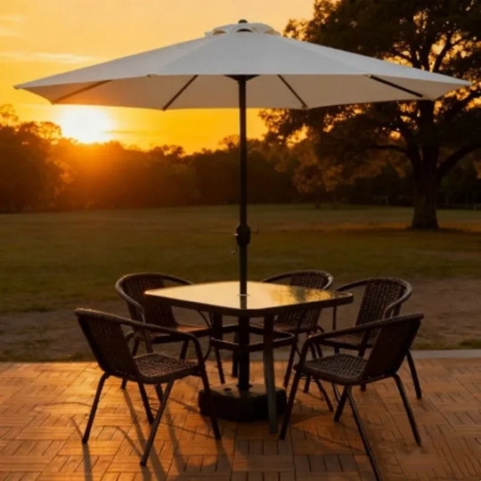 3 Piece Outdoor Folding Table and Chair Set with Umbrella Hole Portable Patio Bistro Furniture for Garden Courtyard