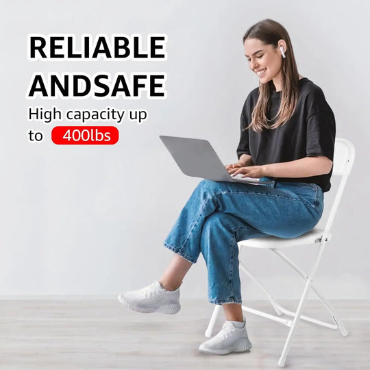10 pack White Folding Chairs, Portable Stackable Commercial Foldable Chair, Indoor Outdoor Plastic Folding Chair, Customized