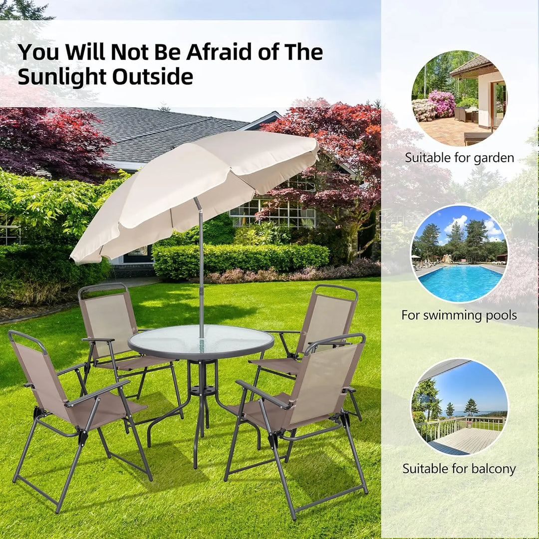 o*-6 Pieces Folding Patio Dining Set, All Weather Small Metal Outdoor Table and Chairs Set, Patio Furniture Set, Customized