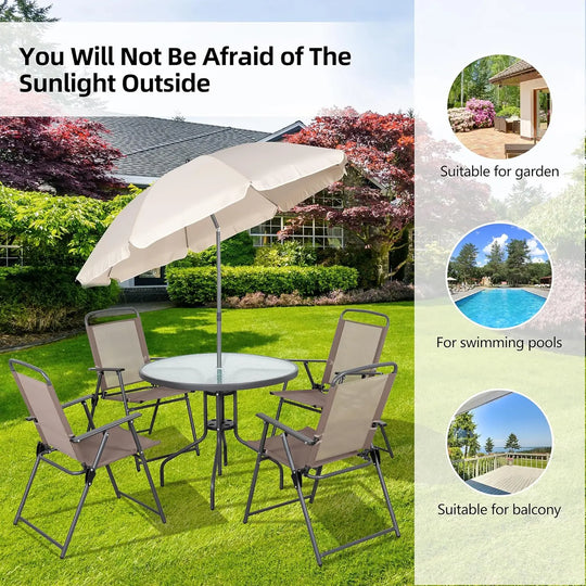 o*-6 Pieces Folding Patio Dining Set, All Weather Small Metal Outdoor Table and Chairs Set, Patio Furniture Set, Customized