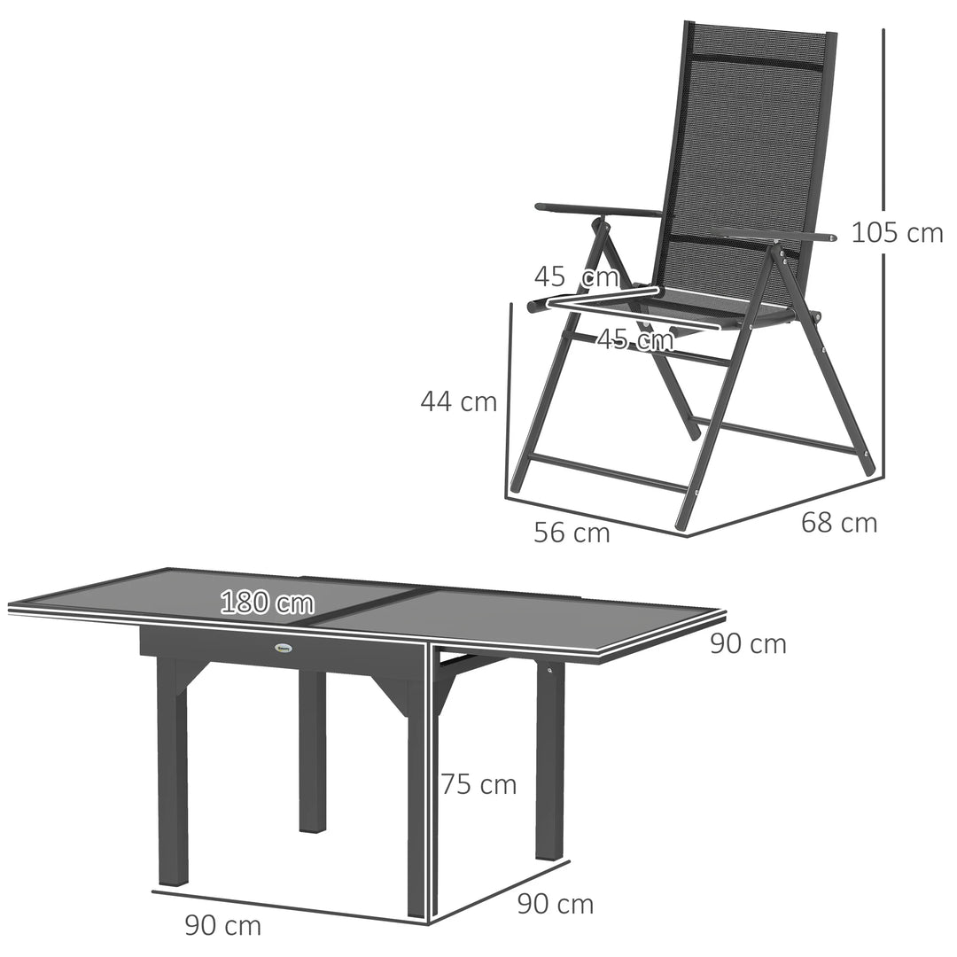 7 Piece Outdoor Dining Set Extendable Table 6 Folding Chairs Patio Balcony Deck Grey Garden Furniture Outdoor Equipment