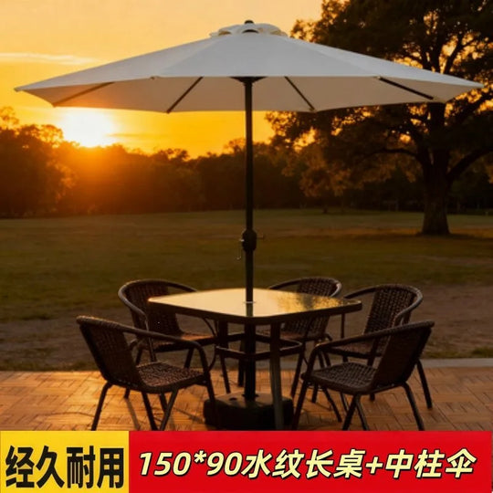 3 Piece Outdoor Folding Table and Chair Set with Umbrella Hole Portable Patio Bistro Furniture for Garden Courtyard