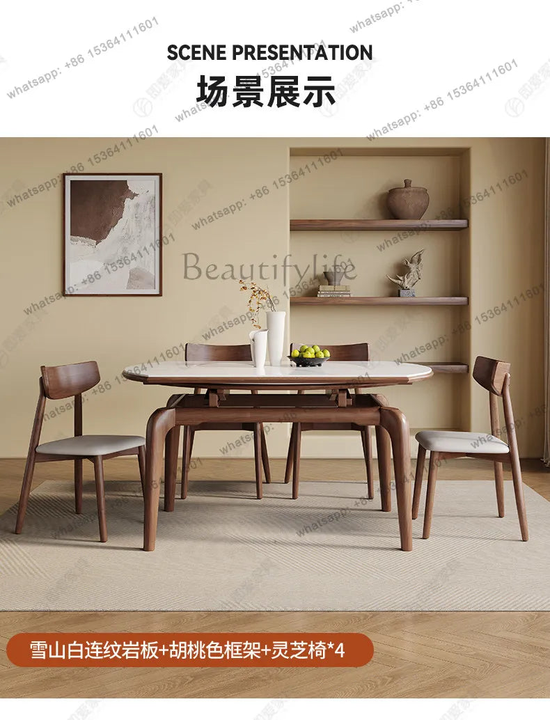 Modern simple small apartment rock slab telescopic folding rectangular new Chinese dining table
