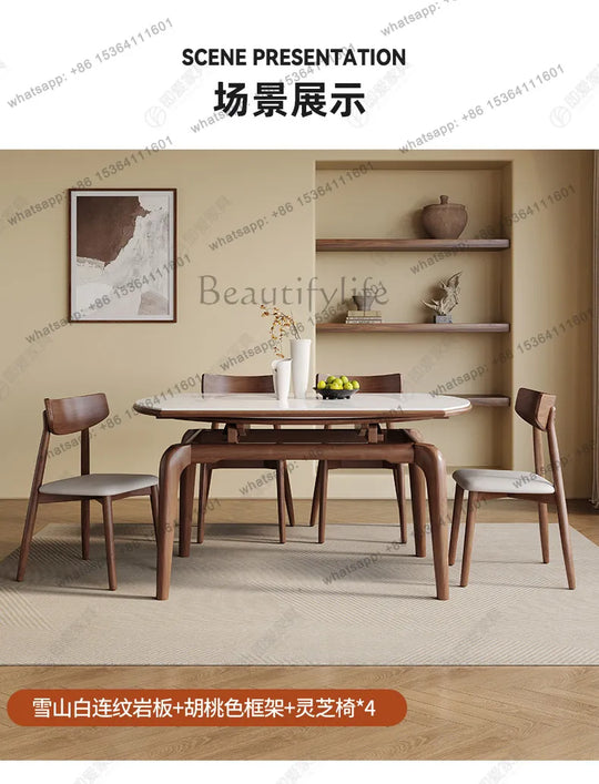Modern simple small apartment rock slab telescopic folding rectangular new Chinese dining table