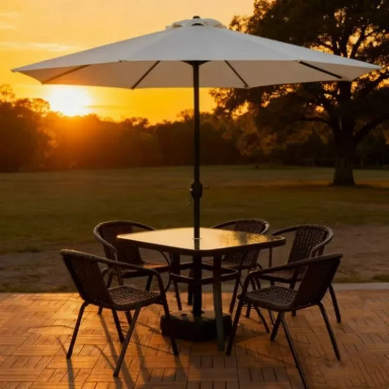 3 Piece Outdoor Folding Table and Chair Set with Umbrella Hole Portable Patio Bistro Furniture for Garden Courtyard