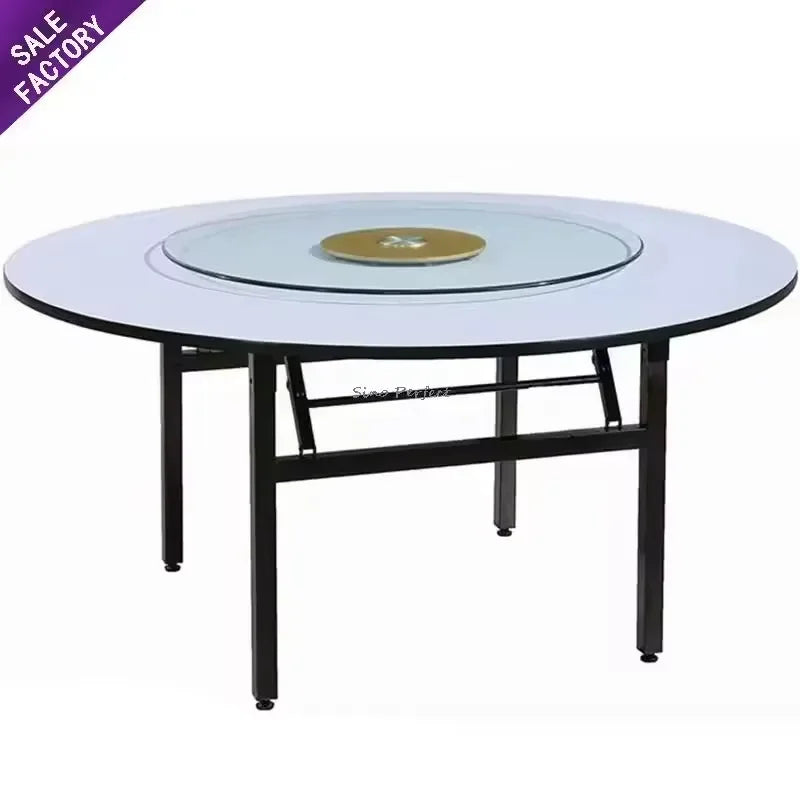 White Round Folding Banquet Table Wooden Foldable Wedding Event Dining Hotel Furniture Low Price