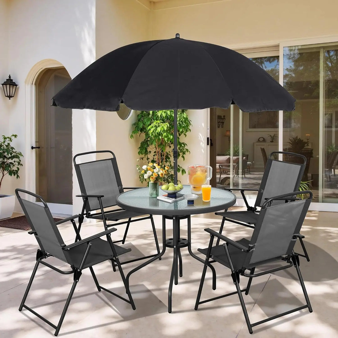 o*-6 Pieces Folding Patio Dining Set, All Weather Small Metal Outdoor Table and Chairs Set, Patio Furniture Set, Customized