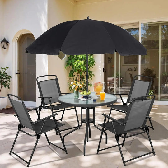 o*-6 Pieces Folding Patio Dining Set, All Weather Small Metal Outdoor Table and Chairs Set, Patio Furniture Set, Customized