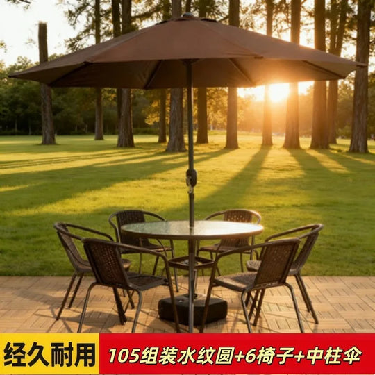 3 Piece Outdoor Folding Table and Chair Set with Umbrella Hole Portable Patio Bistro Furniture for Garden Courtyard