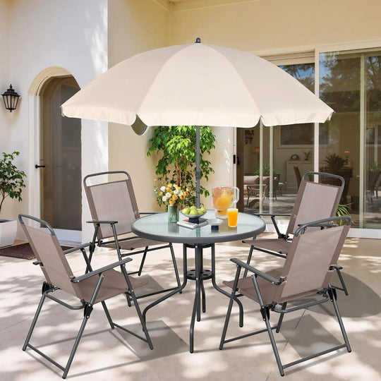 o*-6 Pieces Folding Patio Dining Set, All Weather Small Metal Outdoor Table and Chairs Set, Patio Furniture Set, Customized