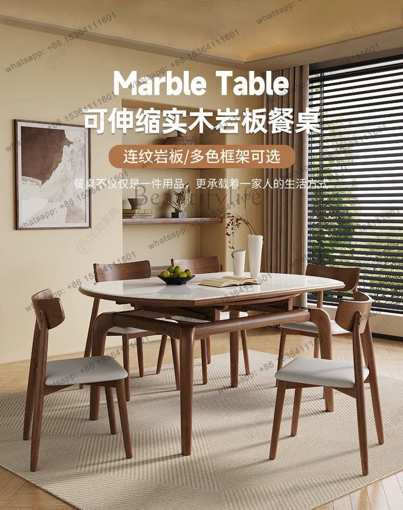 Modern simple small apartment rock slab telescopic folding rectangular new Chinese dining table