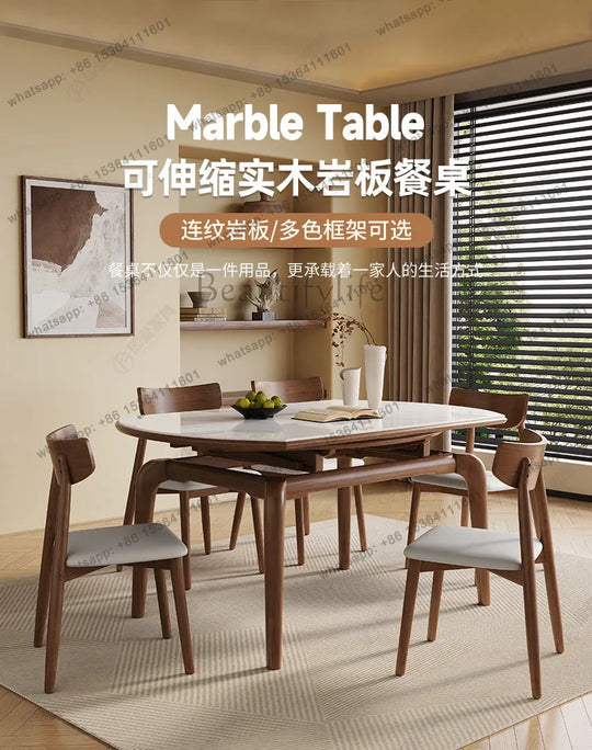 Modern simple small apartment rock slab telescopic folding rectangular new Chinese dining table