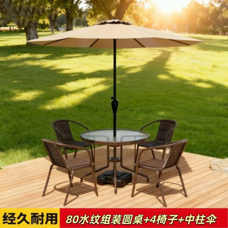 3 Piece Outdoor Folding Table and Chair Set with Umbrella Hole Portable Patio Bistro Furniture for Garden Courtyard