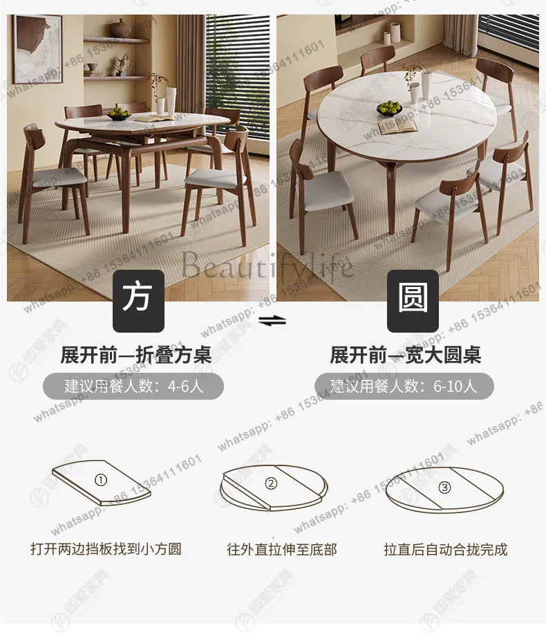 Modern simple small apartment rock slab telescopic folding rectangular new Chinese dining table