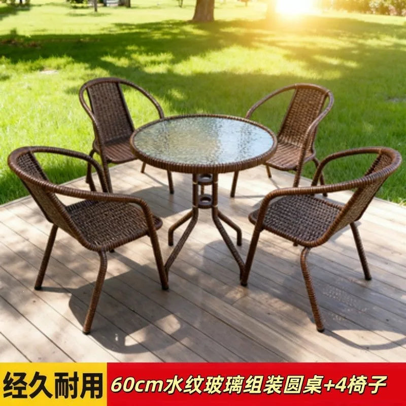 3 Piece Outdoor Folding Table and Chair Set with Umbrella Hole Portable Patio Bistro Furniture for Garden Courtyard