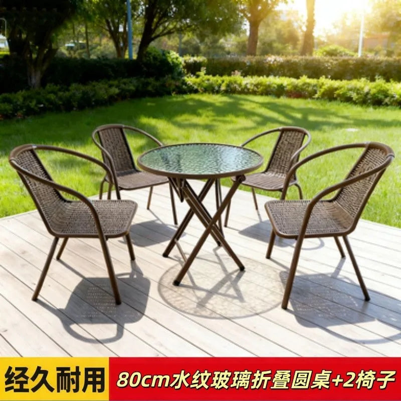 3 Piece Outdoor Folding Table and Chair Set with Umbrella Hole Portable Patio Bistro Furniture for Garden Courtyard
