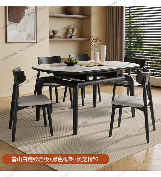 Modern simple small apartment rock slab telescopic folding rectangular new Chinese dining table