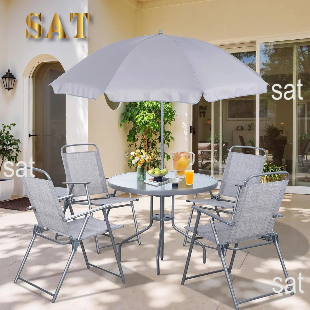 o*-6 Pieces Folding Patio Dining Set, All Weather Small Metal Outdoor Table and Chairs Set, Patio Furniture Set, Customized