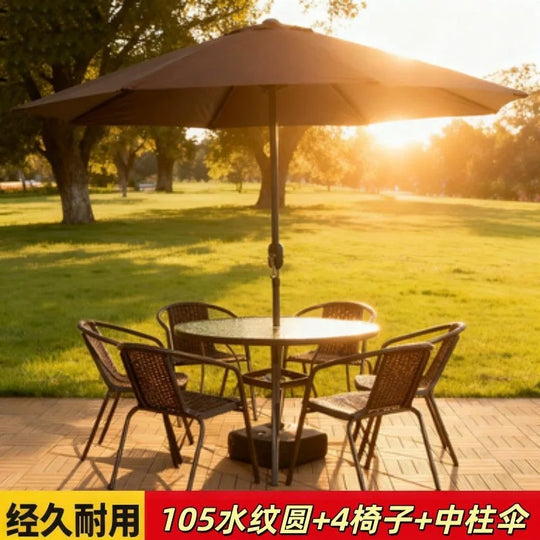 3 Piece Outdoor Folding Table and Chair Set with Umbrella Hole Portable Patio Bistro Furniture for Garden Courtyard