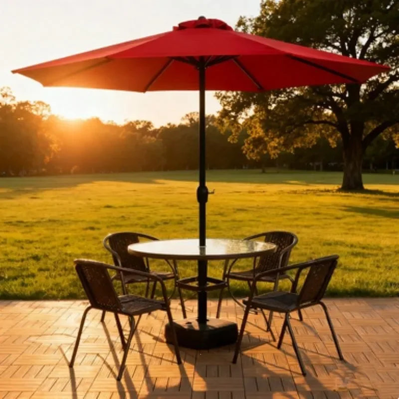 3 Piece Outdoor Folding Table and Chair Set with Umbrella Hole Portable Patio Bistro Furniture for Garden Courtyard