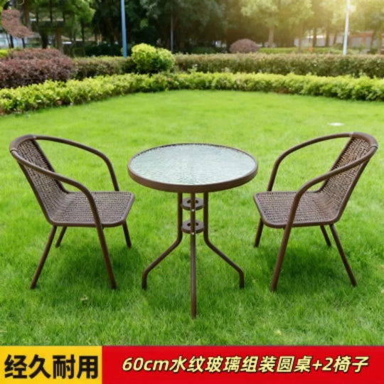 3 Piece Outdoor Folding Table and Chair Set with Umbrella Hole Portable Patio Bistro Furniture for Garden Courtyard