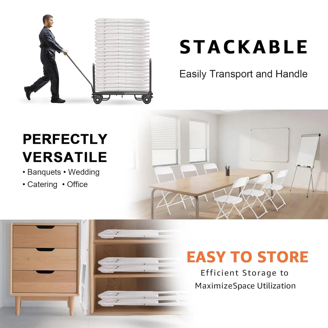 10 pack White Folding Chairs, Portable Stackable Commercial Foldable Chair, Indoor Outdoor Plastic Folding Chair, Customized