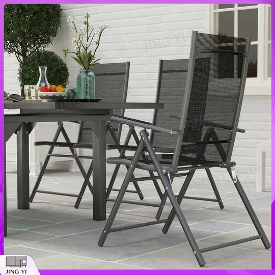 7 Piece Outdoor Dining Set Extendable Table 6 Folding Chairs Patio Balcony Deck Grey Garden Furniture Outdoor Equipment