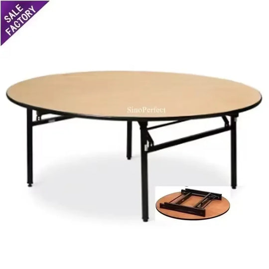 White Round Folding Banquet Table Wooden Foldable Wedding Event Dining Hotel Furniture Low Price