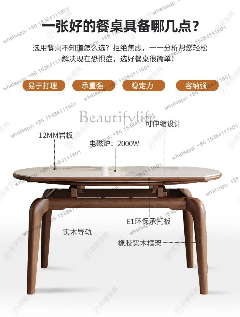 Modern simple small apartment rock slab telescopic folding rectangular new Chinese dining table