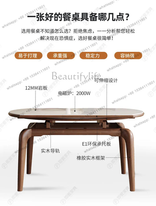 Modern simple small apartment rock slab telescopic folding rectangular new Chinese dining table