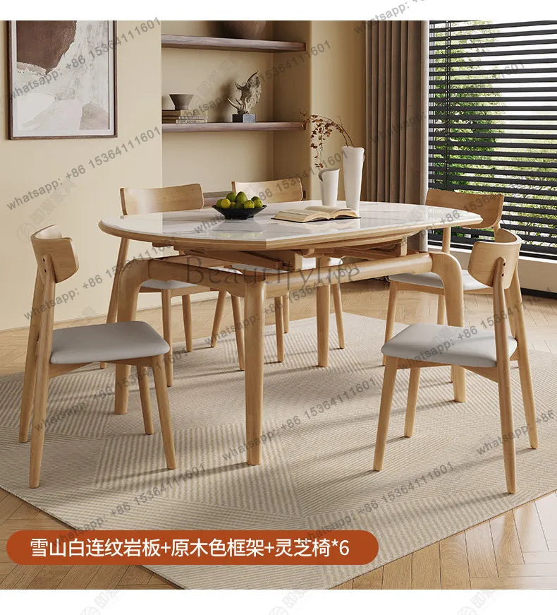 Modern simple small apartment rock slab telescopic folding rectangular new Chinese dining table