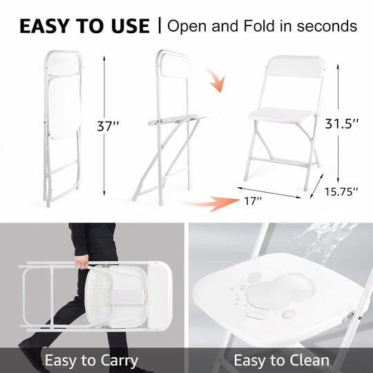 10 pack White Folding Chairs, Portable Stackable Commercial Foldable Chair, Indoor Outdoor Plastic Folding Chair, Customized